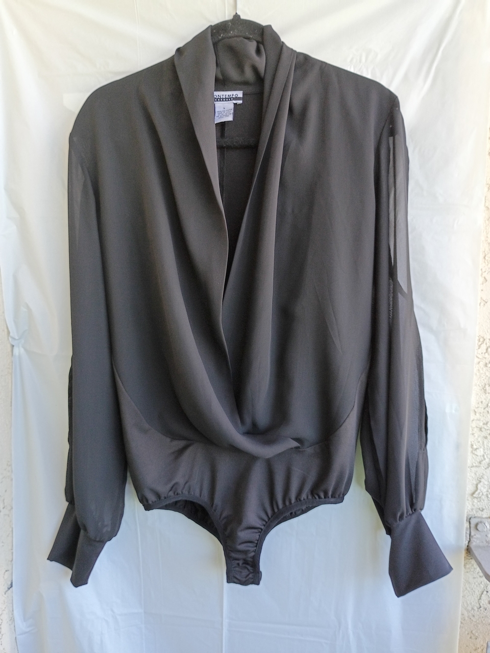 Vintage Contempo Casuals Black Surplice Draped V-Neck Bodysuit Size. Large